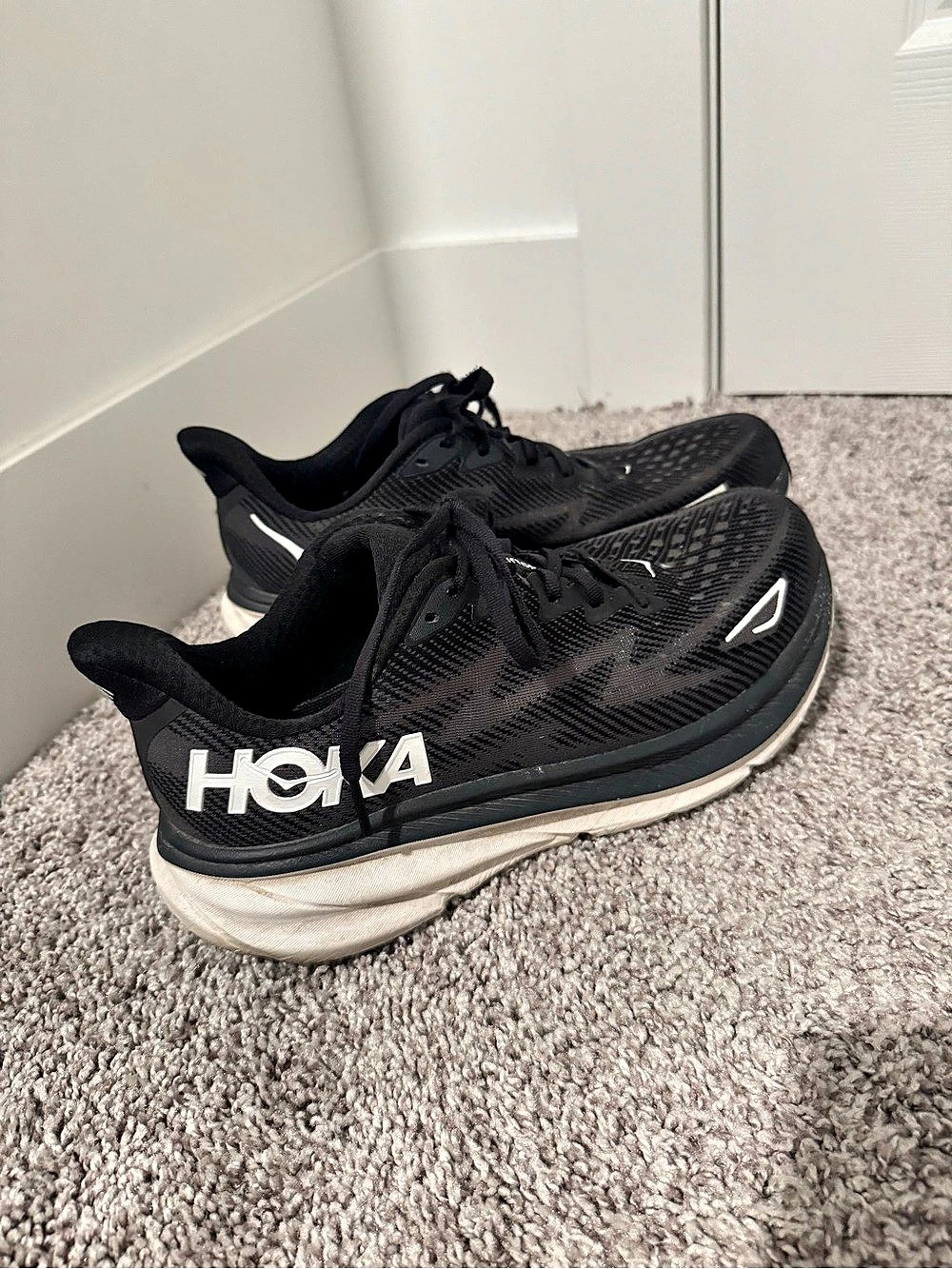 HOKA Clifton Black & White Athletic Shoes